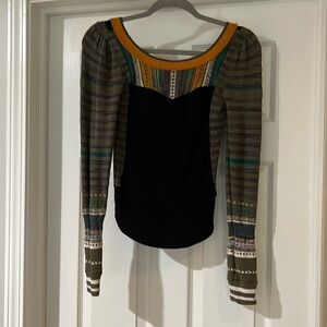 Free People Striped Sweater/Waffle Knit Top